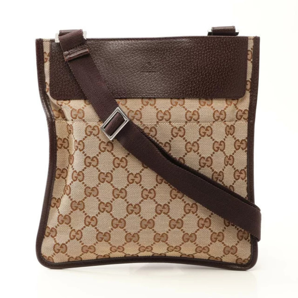 Gucci GG Canvas Shoulder Bag Leather Beige Cream Brown